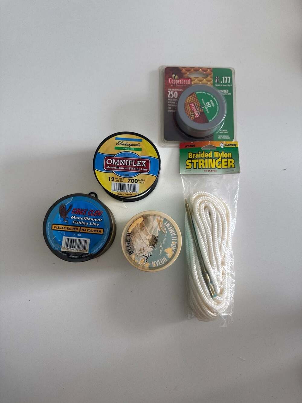 Fishing & Airgun Accessory Lot: Shakespeare & Eagle Claw Line, Copperhead .177 P